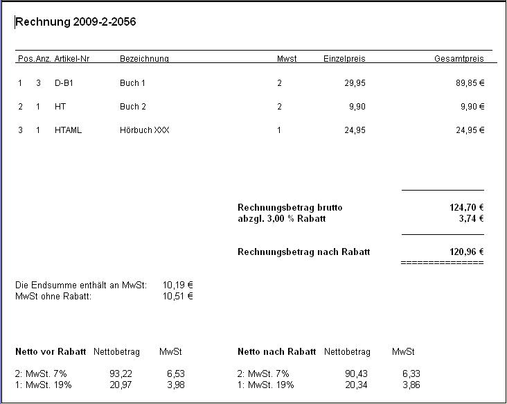 Rechnungsvorlage Mit Rabatt